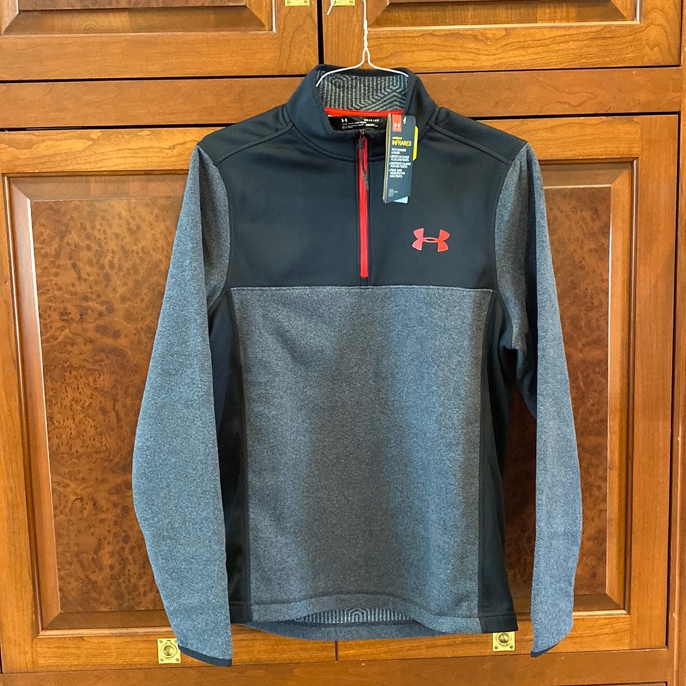 Under armor mens small 1/4 zip infrared coldgear gray, black, and red fleece